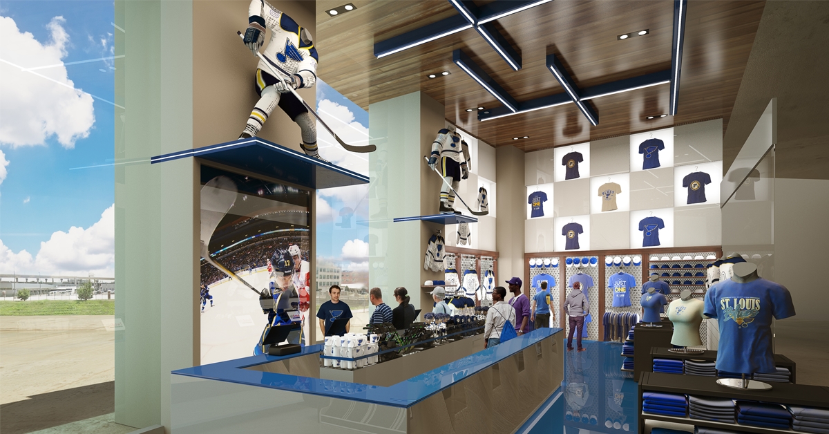 St. Louis Blues flagship retail store rendering. Designed by Justin Winget and rendered by Tim Seinold