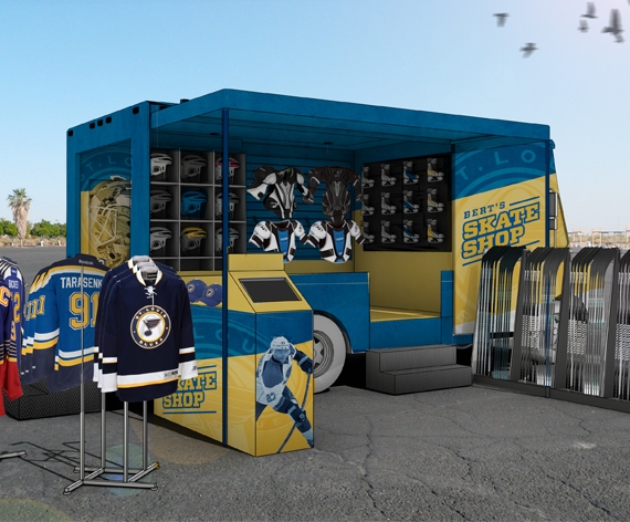 St. Louis Blues retail truck concept featuring Bert's Skate Shop 
