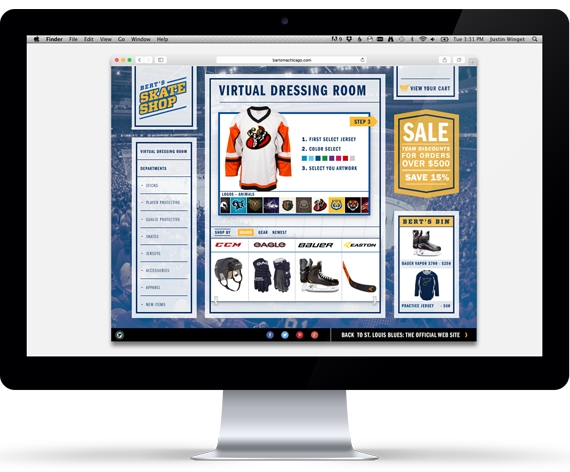 St. Louis Blues retail e-commerce site highlighting the interface for Bert's Skate Shop