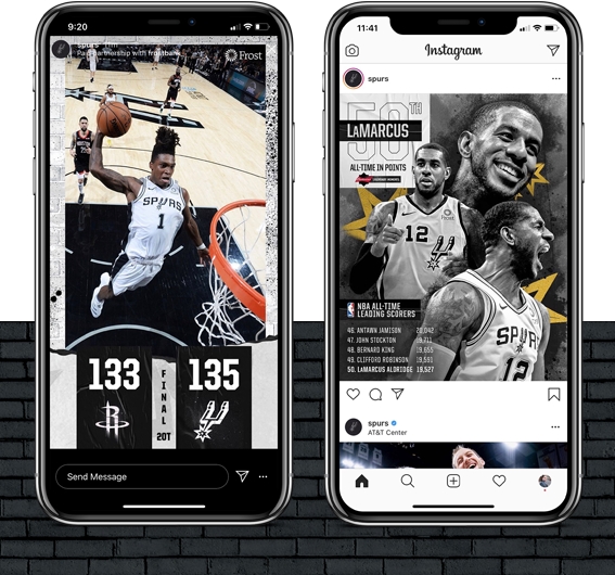 San Antonio Spurs social media graphics for the 2019/2020 season creative campaign featuring Spurs guard Lonnie Walker IV and Forward LaMarcus Aldridge