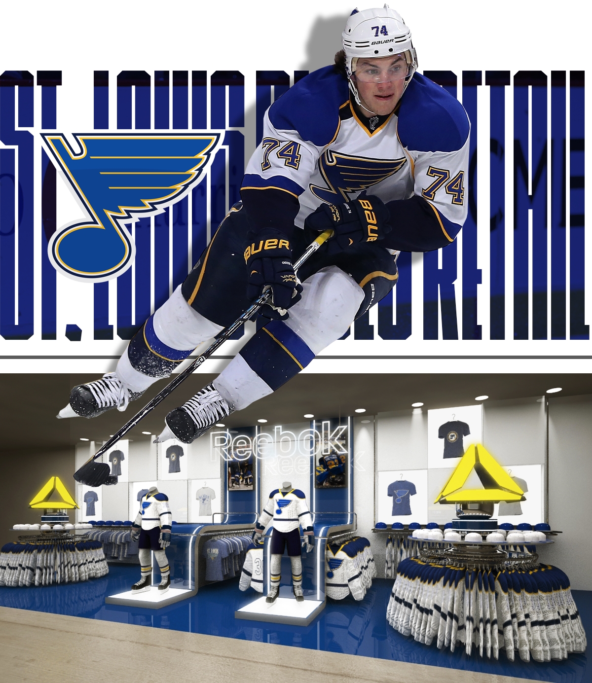St. Louis Blues flagship retail store featuring Reebok, designed by Justin Winget and rendered by Tim Seinold