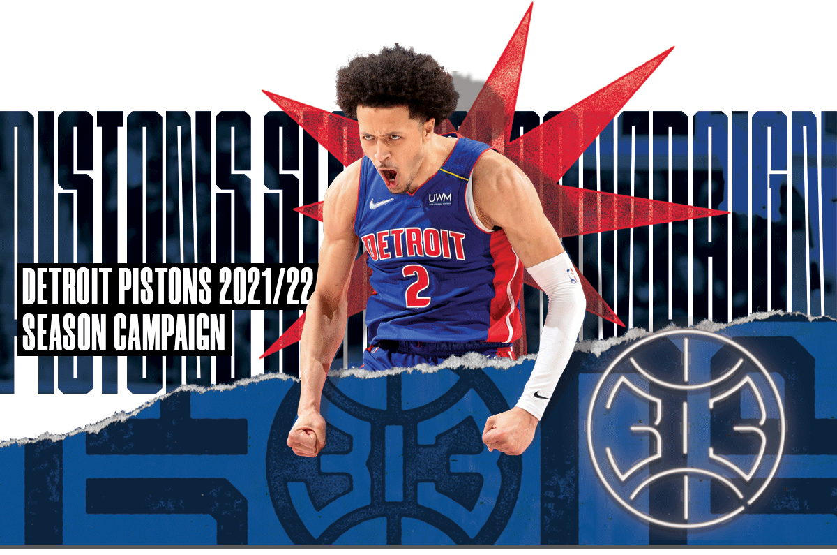 Detroit Pistons 2021/22 Season Campaign Creative led by Justin Winget featuring Cade CUnningham, Saddiq Bey, Jerami Grant, and Isaiah Stewart