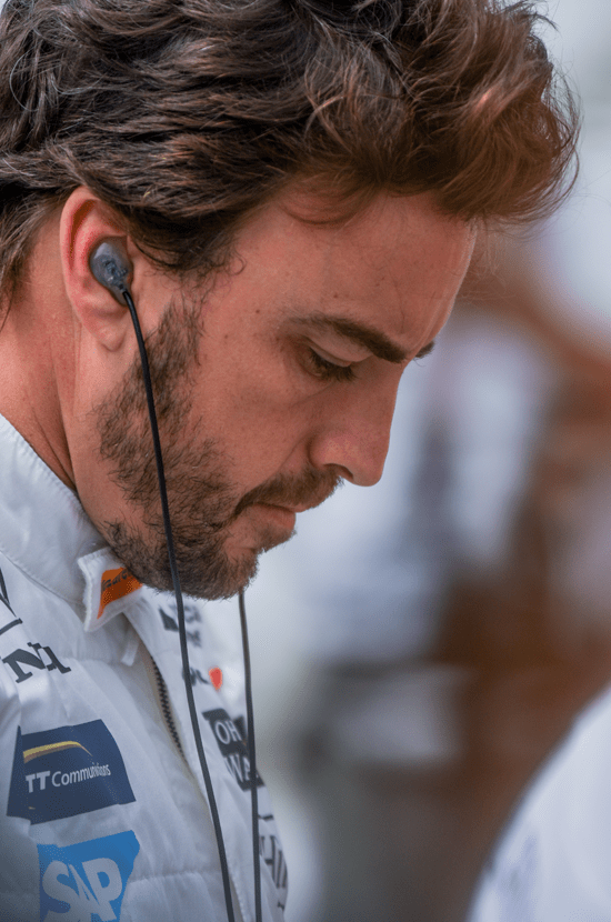 photo of IndyCar driver Fernando Alonso at Indianapolis Motor Speedway by Justin Winget