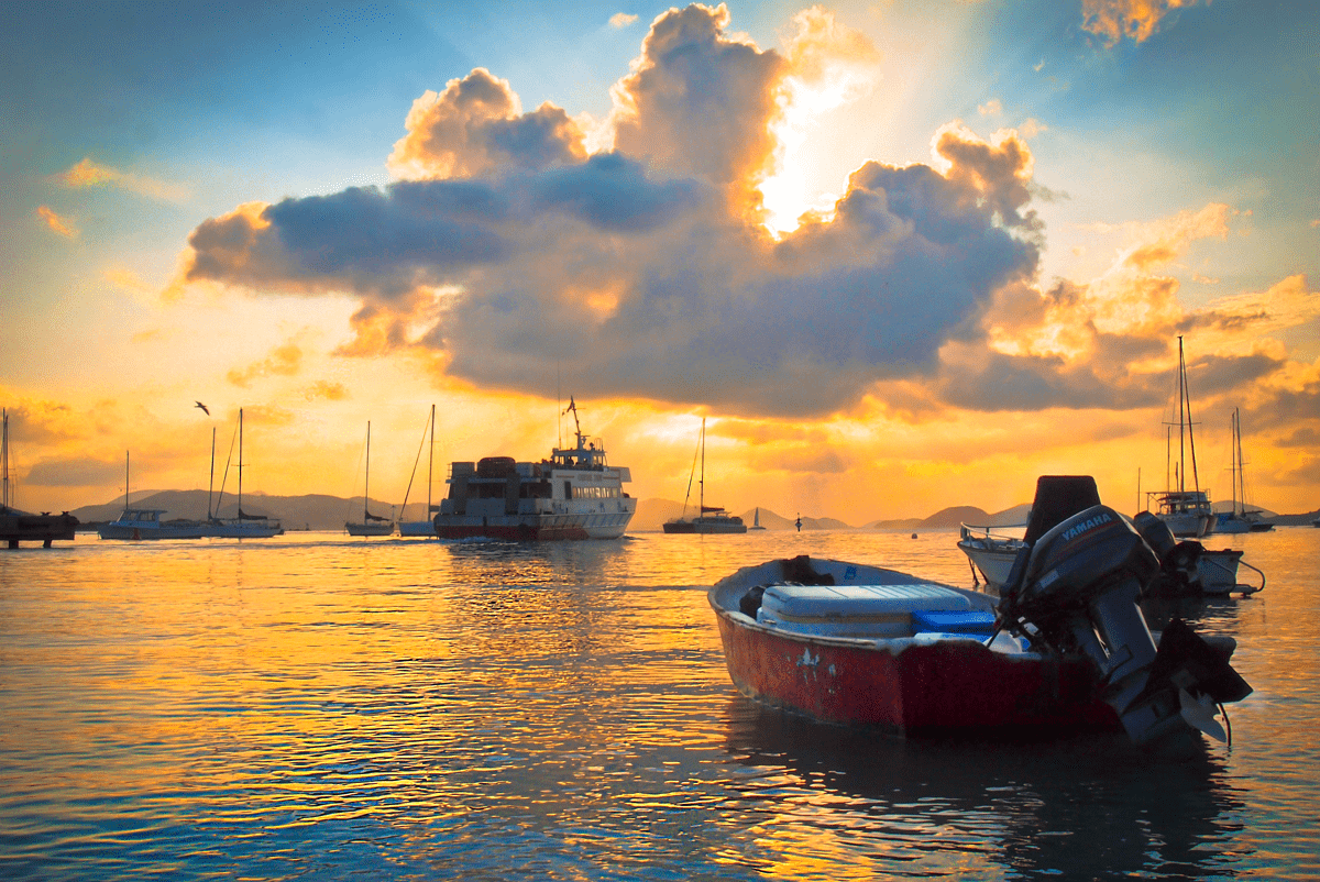 Ferry leaving the dock at Sunrise in the St. John, US Virgin Islands - photographed by Justin Winget