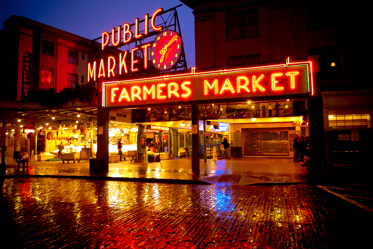 Pike's Market in Seattle, Washington at sunrise Landscape Photography by Justin Winget