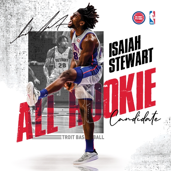 Detroit Pistons Isaiah Stewart NBA All Rookie graphic designed by Creative Director Justin Winget