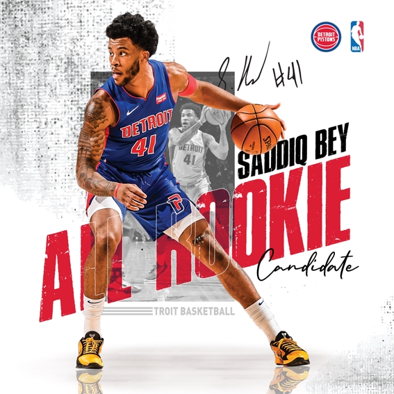 Detroit Pistons Saddiq Bey NBA All Rookie graphic designed by Creative Director Justin Winget