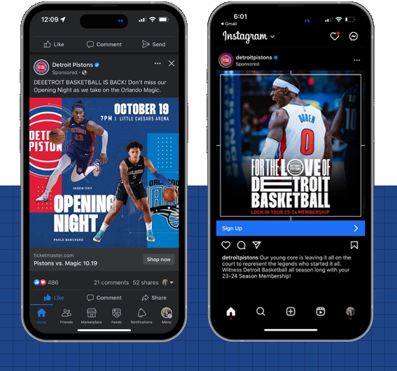 NBA's Detroit Pistons 2022-2023 season campaign paid social media ads Creative Director Justin Winget featuring JADEN IVEY, Paolo Banchero, and Jalen Duren