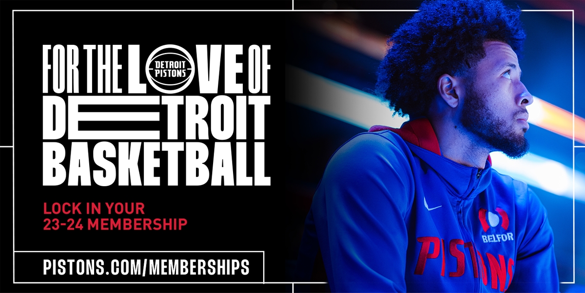 Detroit Pistons 2022-23 season ticket membership graphics by Creative Director Justin Winget featuring Cade Cunningham