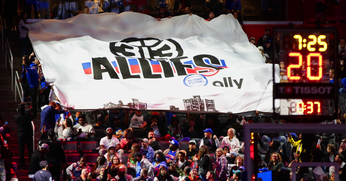 NBA's Detroit Pistons 20222-23 season campaign Ally Financial flag by Creative Director Justin Winget