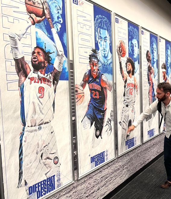 Detroit Pistons 2022-2023 Season Campaign tunnel posters featuring Nerlens Noel, Jaden Ivey, and Isaiah Livers by Brandon Morris and Creative Director Justin Winget
