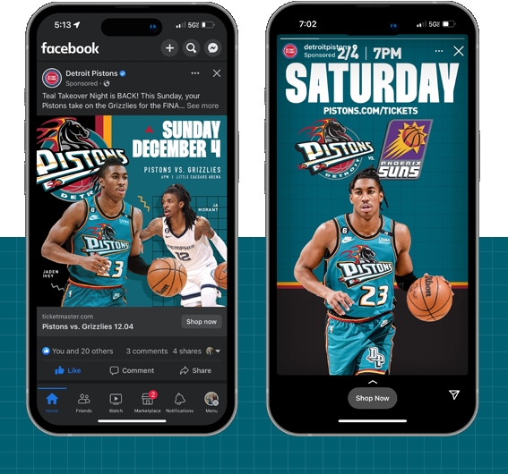 Detroit Pistons 2022-2023 Season Campaign Return of the Teal social graphics featuring Jaden Ivey and Ja Morant by Daniel Brandao and Creative Director Justin Winget