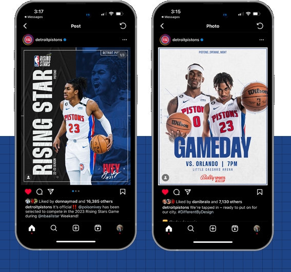 Detroit Pistons 2022-2023 Season Campaign social graphics featuring Jaden Ivey and Jalen Duren by Jack Elwarner ShrimpDesigns and Creative Director Justin Winget