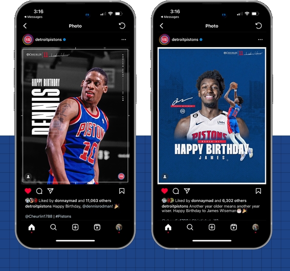 Detroit Pistons 2022-2023 Season Campaign social graphics featuring Dennis Rodman and James Wiseman by Jack Elwarner ShrimpDesigns and Creative Director Justin Winget