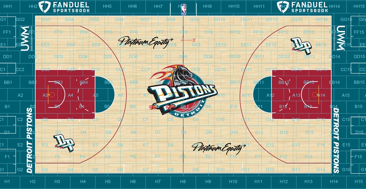 NBA's Detroit Pistons 2022-23 Teal classic court design by Creative Director Justin Winget